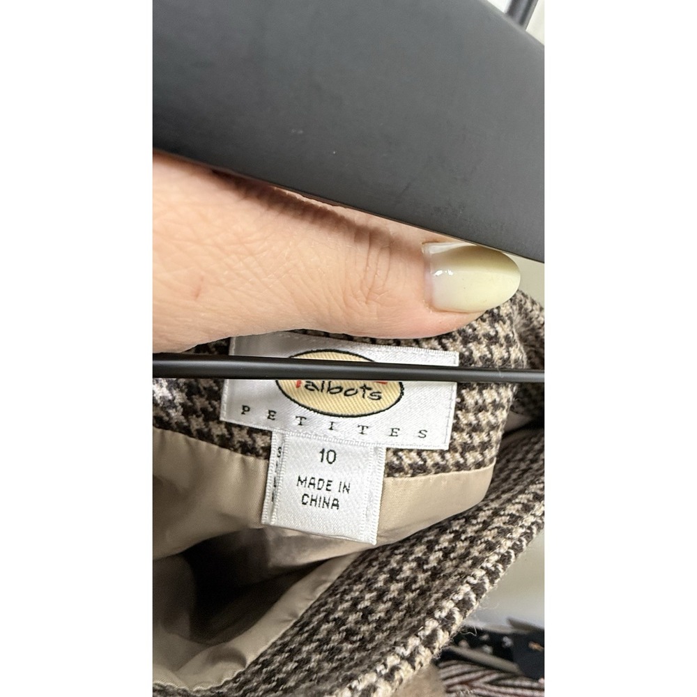 Talbots Petites 10 Wool Houndstooth Skirt Suit Set Blazer Jacket A-Line Brown - Picture 9 of 16